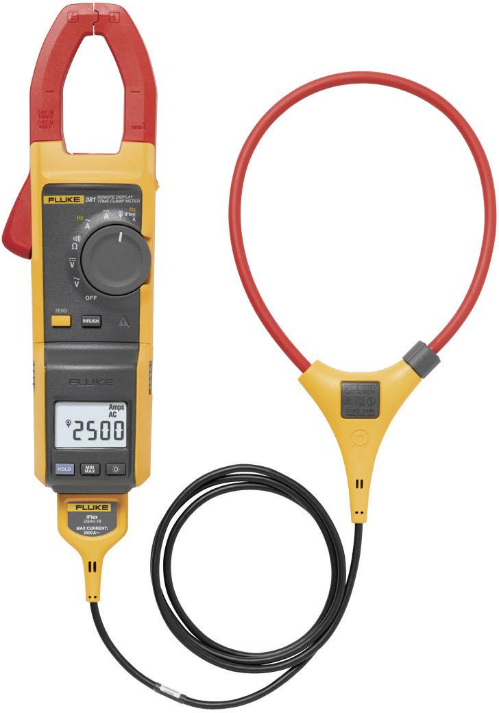 Een digitaal tang-multimeter met verwijderbare meetkop en een display met '2500' op het scherm. Geschikt voor elektrische metingen.