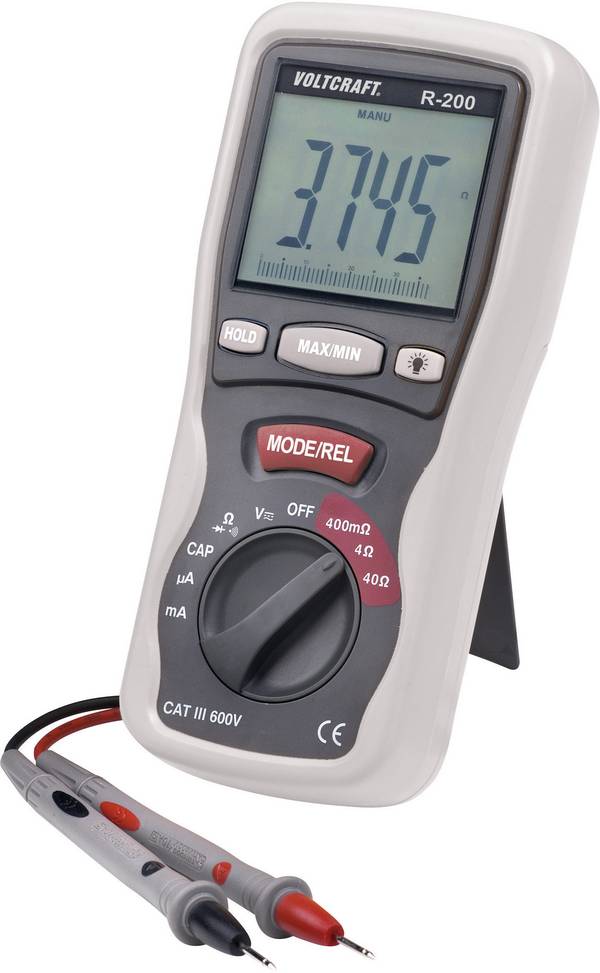 VOLTCRAFT R-200 Componententester Kalibratie (DAkkS) Digitaal  CAT III 600 V Weergave (counts): 4000