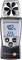 Een digitale anemometer toont '40,2 %' en '22,3 °C', met knoppen voor modi en aan/uit.