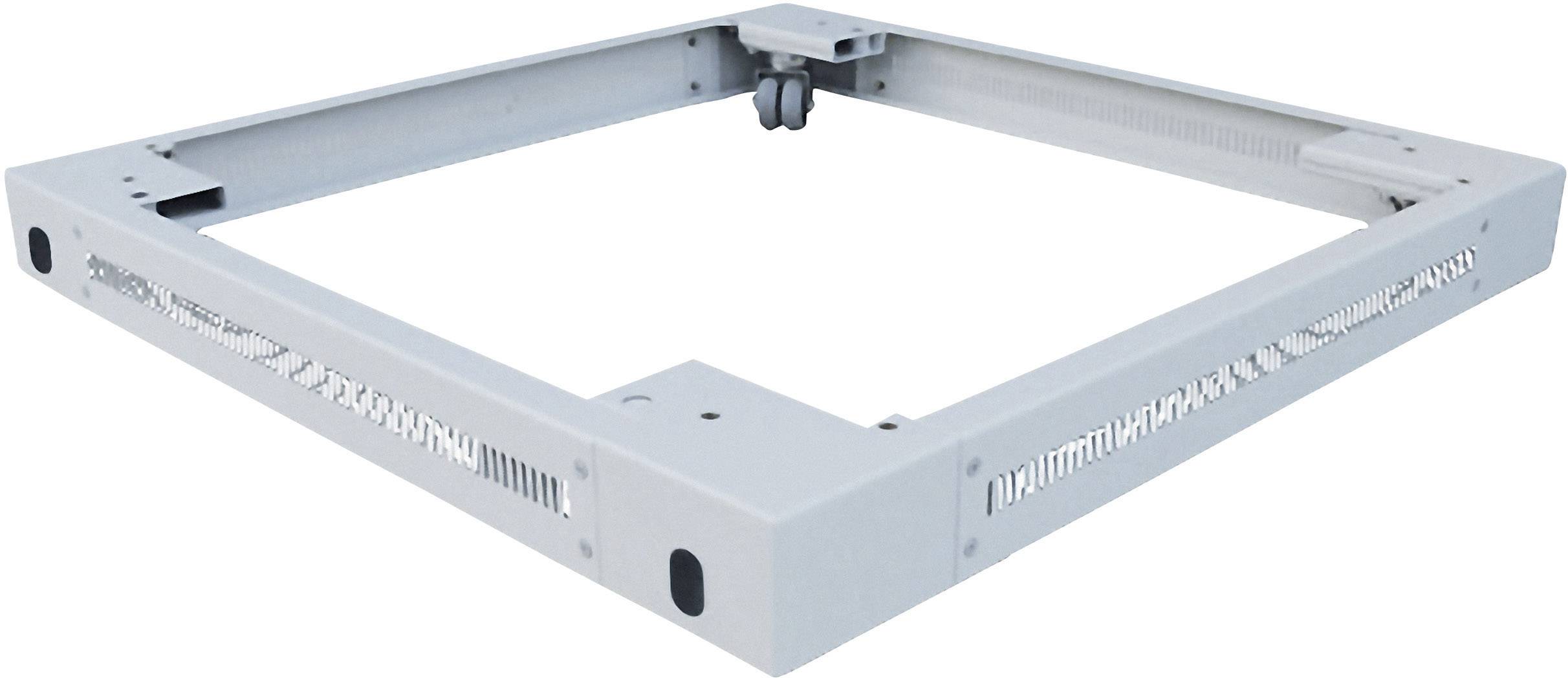 Metalen frame, rechthoekig, met ventilatiesleuven aan de zijkanten. Bovenaan zijn twee wielen en uitsparingen zichtbaar.