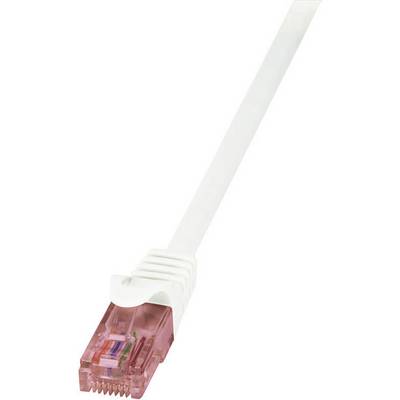 Een enkele Ethernet-kabel met een rode stekker, meestal gebruikt voor netwerkverbindingen.