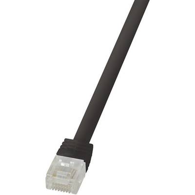 Een zwart Ethernet-kabel met een transparante connector aan het uiteinde.