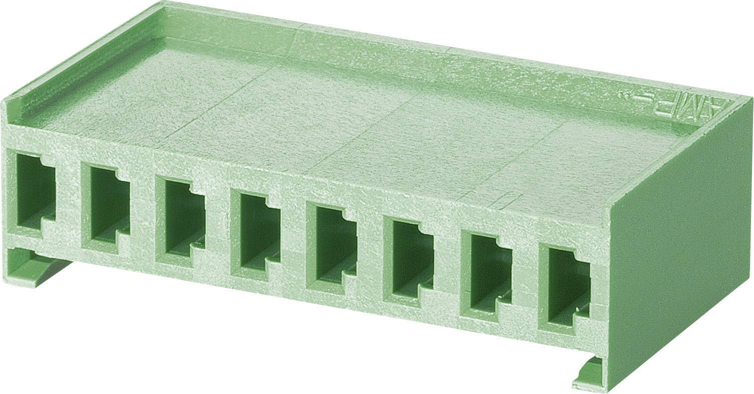 Een groene, rechthoekige kunststof stekker met acht openingen, geschikt voor elektrische verbindingen.