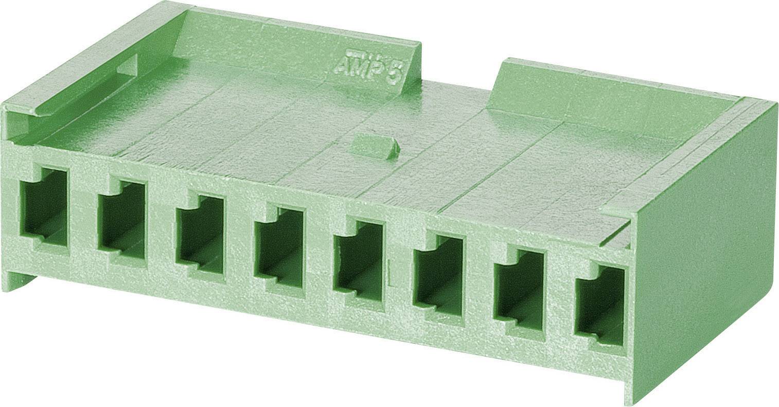 Groene elektrische stekker met zeven rechthoekige openingen.
