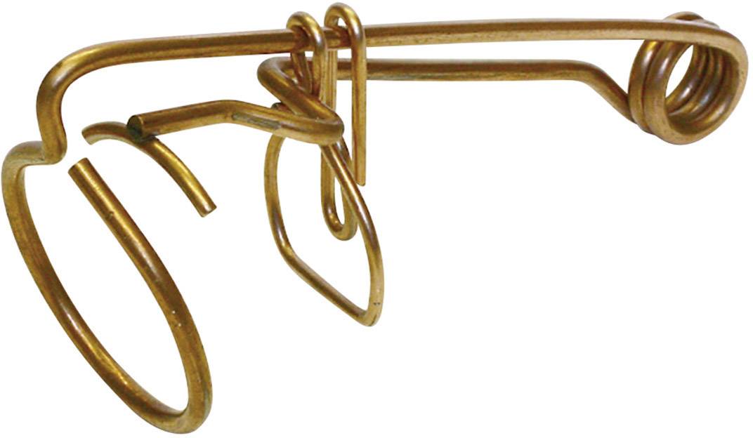 Een gecompliceerde metalen puzzel bestaande uit in elkaar grijpende, gebogen draadonderdelen, die dient ter vermaak en uitdaging voor het oplossen van problemen.