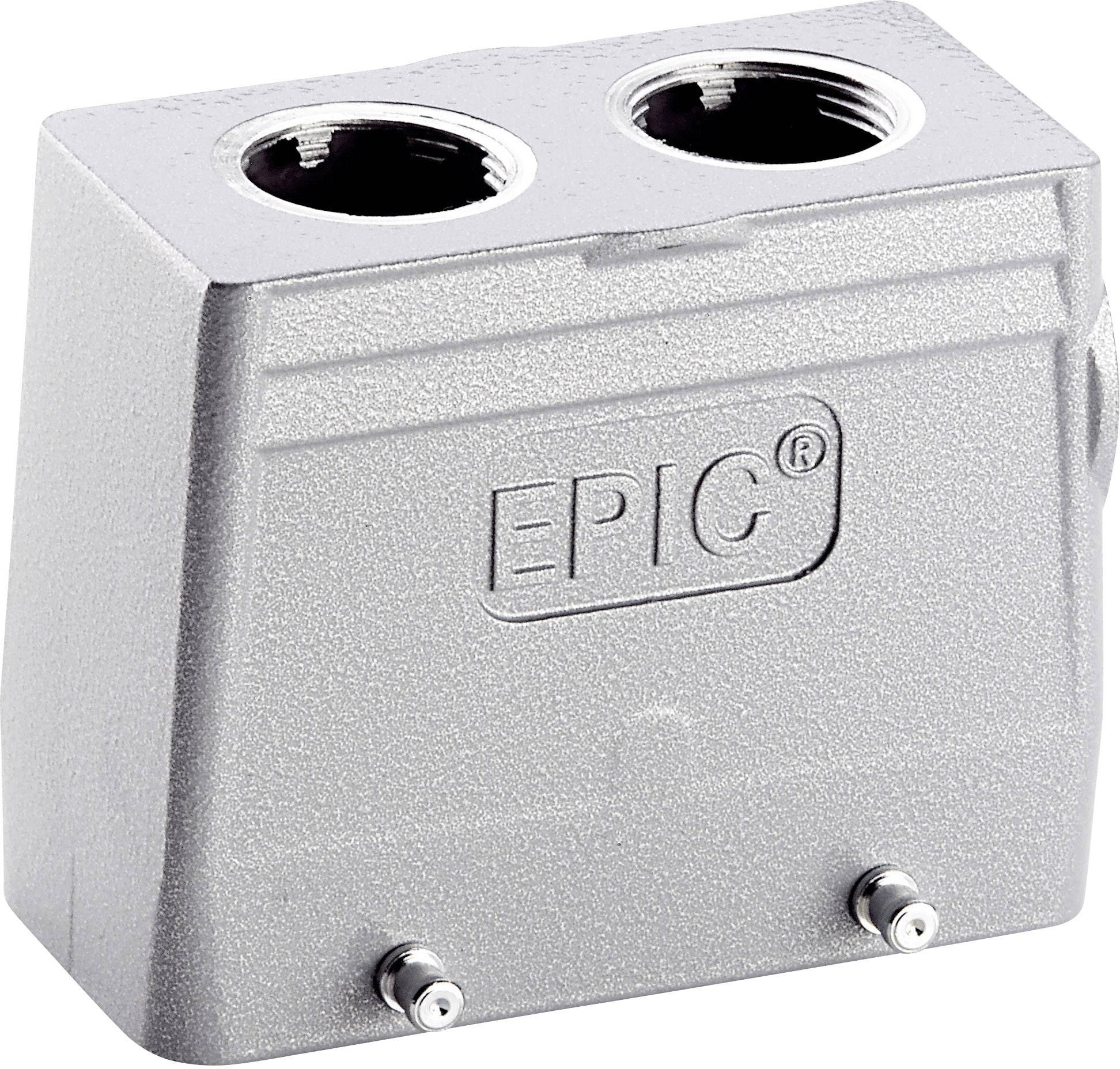Grijs-metallic behuizing met twee ronde openingen bovenaan en de tekst 'EPIC'.