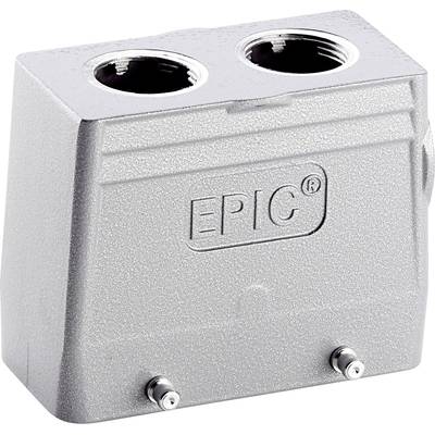Grijs-metallic behuizing met twee ronde openingen bovenaan en de tekst 'EPIC'.