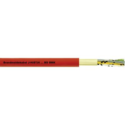 Rood brandmeldekabel met opschrift 'J-H(ST)H... BD NHX' en zichtbare gekleurde aders. Geschikt voor brandbeveiliginssystemen.