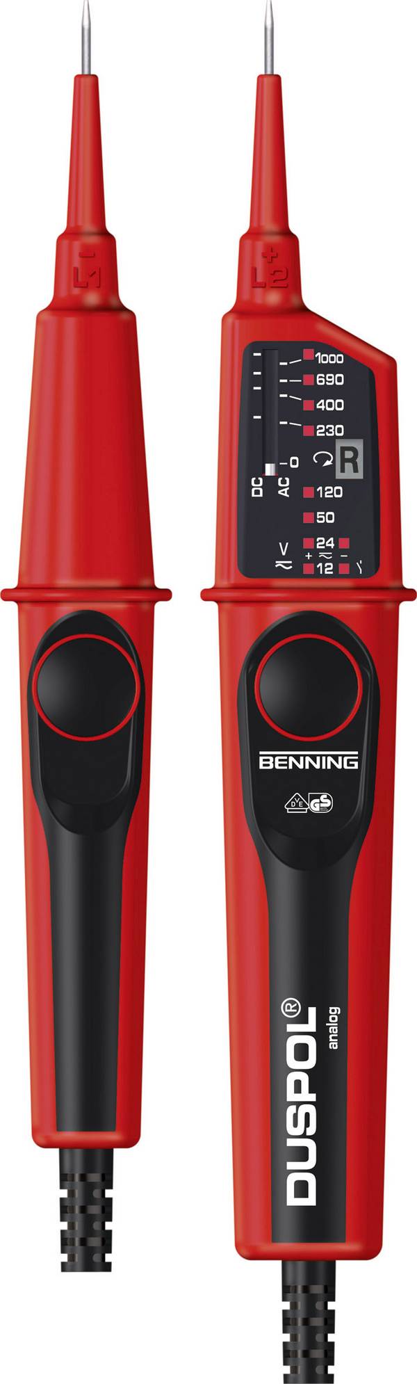 Benning DUSPOL analog Tweepolige spanningstester  CAT III 1000 V, CAT IV 600 V LED, Vibratie