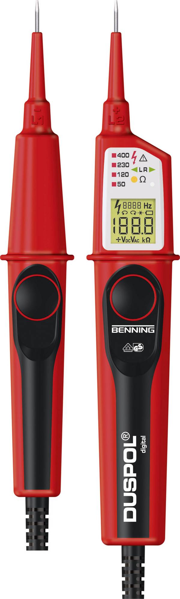 Benning DUSPOL digital Tweepolige spanningstester  CAT III 1000 V, CAT IV 600 V LCD, Vibratie, Akoestisch