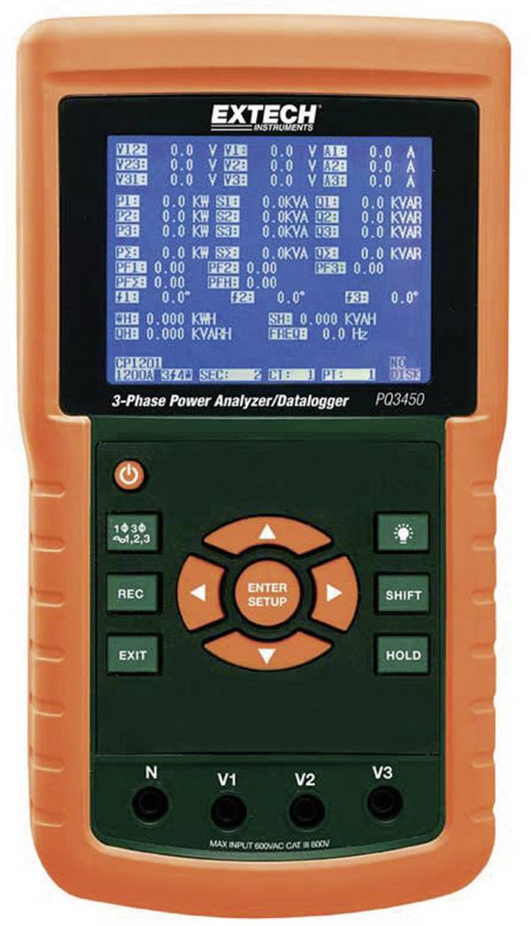 Extech PQ3450 Netwerkanalyser 3-fasig, 1-fasig Met logger