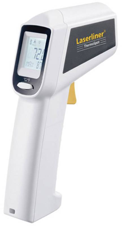Infrarood-thermometer met digitale weergave en laseraanwijzer voor contactloze temperatuurmeting, toont 72,6 graden aan.
