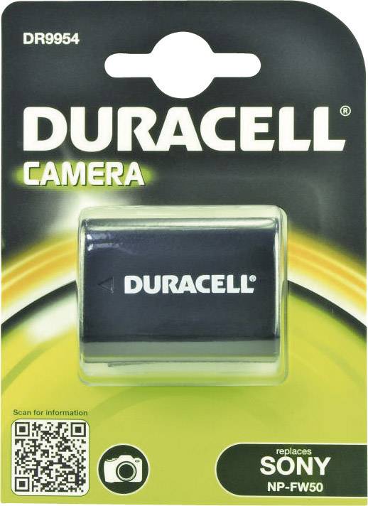 'DURACELL Camera-accu in blisterverpakking, compatibel met Sony NP-FW50. Zwart, geschikt voor digitale camera's.'