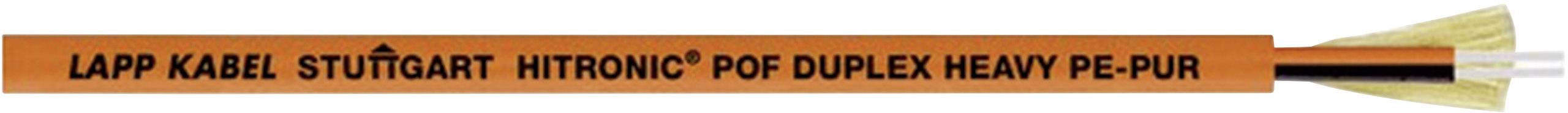 Oranje patchkabel met opschrift: 'Lapp Kabel Stuttgart Instronic POF Duplex Heavy PE-PUR'.