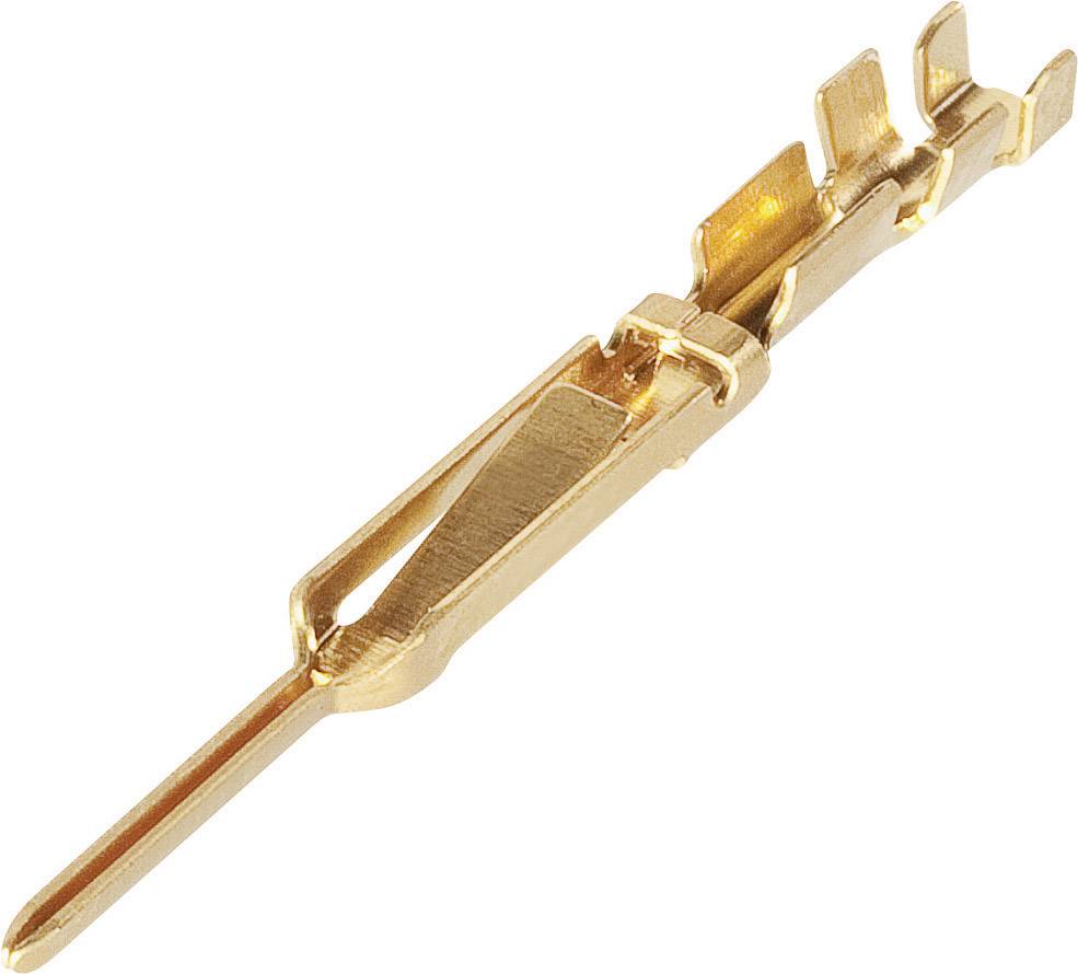 Gouden elektrische contactstekker met soldeeroog, geschikt voor printplaatverbindingen.