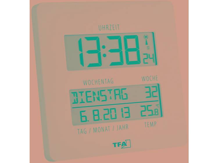 TFA Zendergestuurde klok Time Line (l x b x h) 27 x 195 x 195 mm Wit