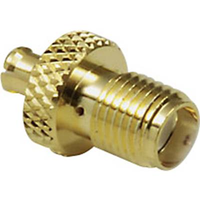 Een gouden adapter met een geribbelde greep en een rond aansluitingsuiteinde, waarschijnlijk voor een coaxiale kabelaansluiting.
