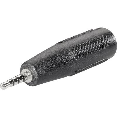 Een zwarte audio-adapter met een 3,5 mm jackplug, geschikt voor het aansluiten van audioapparatuur, met een gestructureerde handgreep.