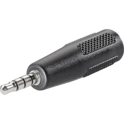 Zwarte audio-adapter met 3,5-mm-stekker, geschikt voor het aansluiten van koptelefoons of audioapparatuur.