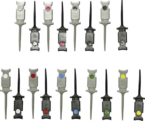 VOLTCRAFT  Mini-klemtestsondes Steekaansluiting 0.64 mm CAT I Zwart, Rood, Bruin, Groen, Geel, Violet, Blauw, Wit, Grijs