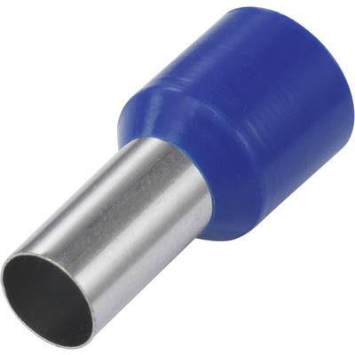Metalen kabeloog met blauwe kunststof isolatie, gebruikt voor een veilige elektrische verbinding van kabels.