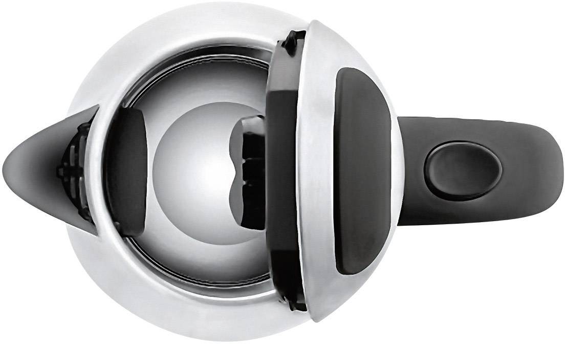 Elektrische blikopener met zwarte handgreep, geopend en van bovenaf gezien.