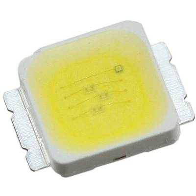 Op de afbeelding is een lichtgevende LED-chip-component van dichtbij te zien, zoals vaak gebruikt wordt in verlichtings- en elektronische apparaten.