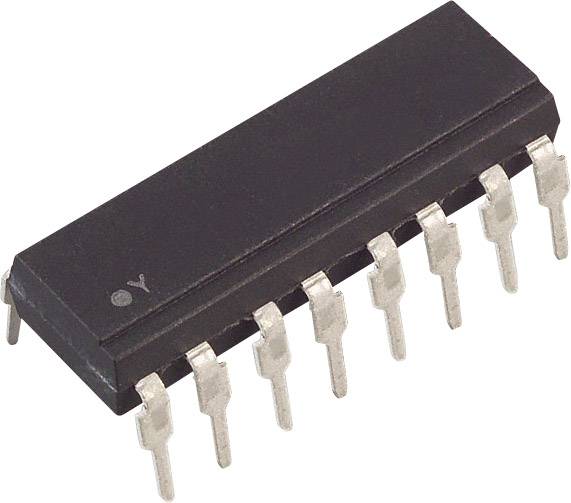 Een zwarte geïntegreerde schakeling (IC) met zilveren metalen pinnen aan elke zijde, een typisch elektronisch onderdeel.