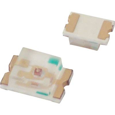 Twee SMD-LED's op een witte achtergrond. Ze zijn klein en rechthoekig, met gouden aansluitingen.