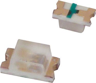 Twee kleine SMD-LED's, waarvan één met een groen kleurlabel. Ze zijn geschikt voor elektronische schakelingen.