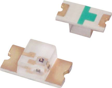 LED-component close-up met twee metalen contactpunten aan elke zijde en een transparante coating.