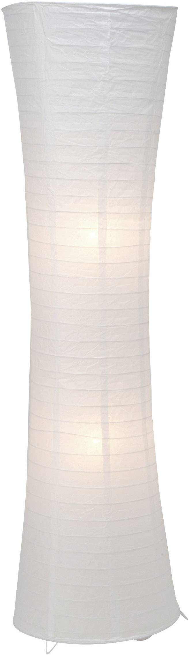 Staande witte papieren lamp met zacht, diffuus licht, cilindrische vorm, geschikt voor sfeervolle verlichting in binnenruimtes.