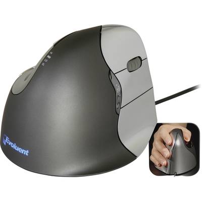Evoluent Vertical Mouse 4 VM4R Ergonomische muis USB    Optisch Zwart, Zilver 6 Toetsen 2800 dpi Ergonomisch