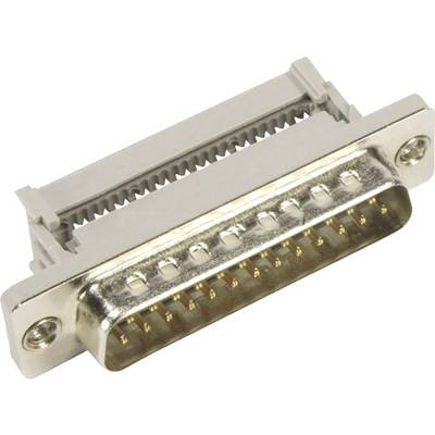Een metalen D-Sub-connector met 15 pinnen, vaak gebruikt voor seriële verbindingen in elektronische apparaten, is afgebeeld.