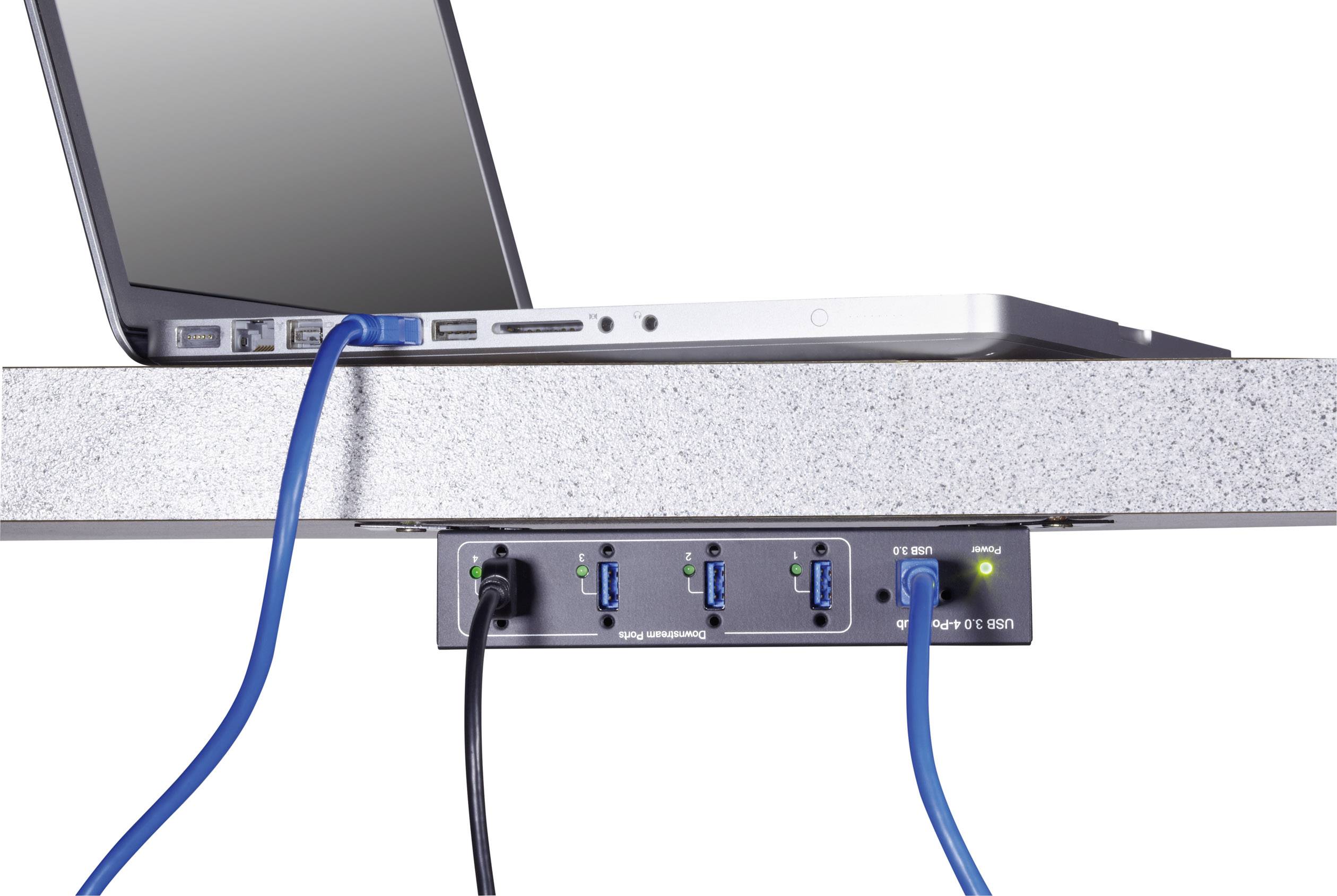 Renkforce 4 poorten USB-hub Voor industriële toepassingen, Voor wandmontage Zwart-2