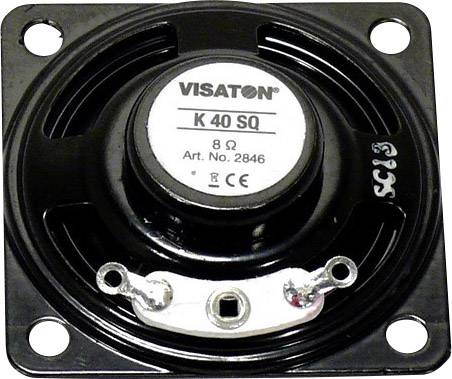 Luidspreker met opschrift 'VISATON K 40 SQ 8 Ω Art. No. 2846' in zwarte behuizing, geschikt voor akoestische projecten.