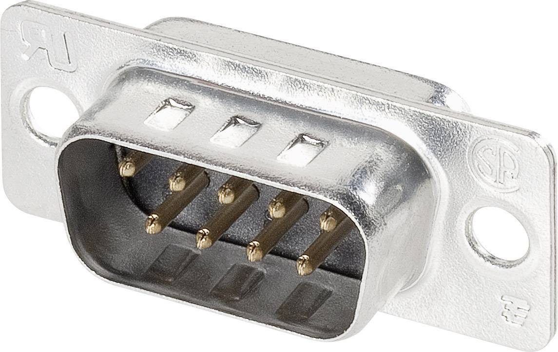 Een zilveren D-Sub-connector met vijf zichtbare pinnen, voornamelijk gebruikt voor het verbinden van elektronische apparaten.