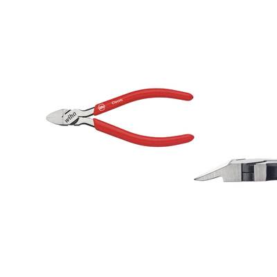 'Wiha Classic'-zijkniptang met rode handvatten, geschikt voor het knippen van draad of kabels. Close-up van de precisie snijkanten.