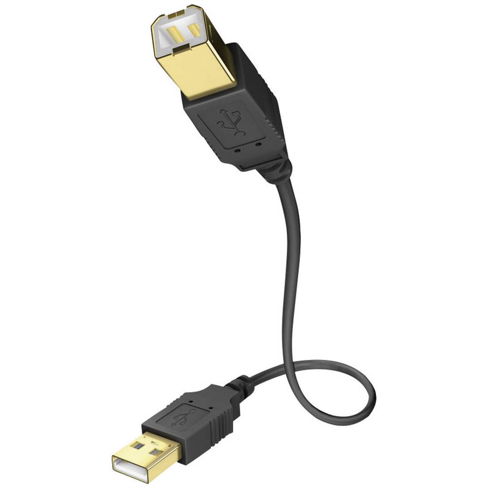 Inakustik USB-kabel USB 2.0 USB-A stekker, USB-B stekker 3.00 m Zwart Vergulde steekcontacten 01070003
