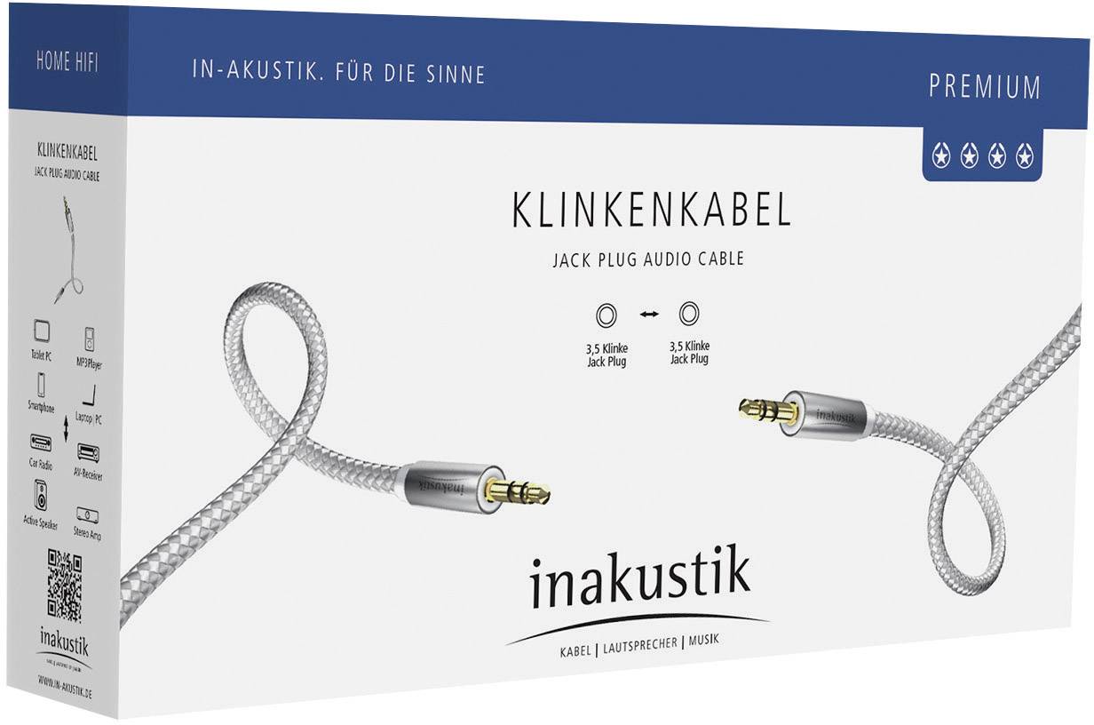 Inakustik Premium MP3-audiokabel jackplug 3,5 mm naar jackplug 3,5 mm wit/zilver 0,75 m-2