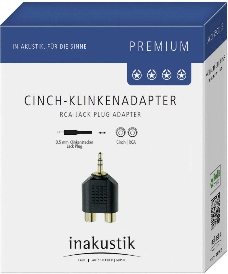 Inakustik 0081381 81381 Jackplug / Cinch Audio Y-adapter [1x Jackplug male 3,5 mm - 2x Cinch-koppeling] Zwart-1