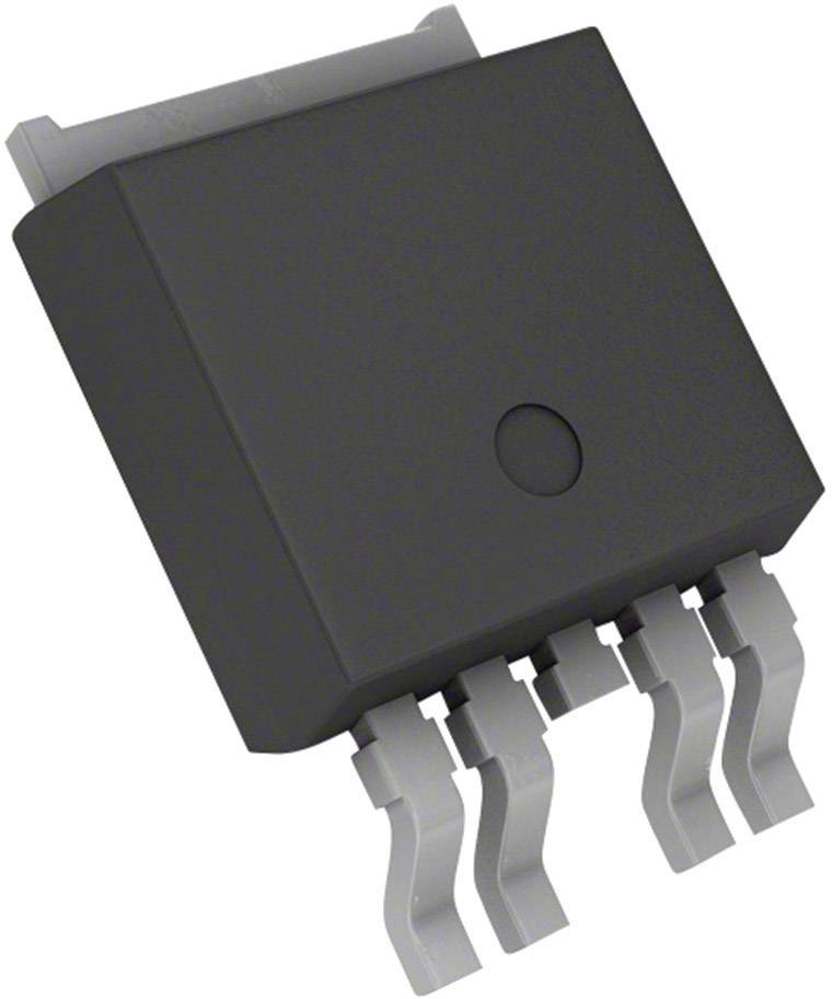 'Een zwarte elektronische chip met vier gebogen metalen pinnen.'