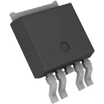 'Een zwarte elektronische chip met vier gebogen metalen pinnen.'