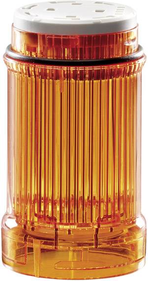 Een transparante, oranje kunststof container met een witte deksel en verticale ribbels. Gebruikt voor het opslaan van kleine voorwerpen.