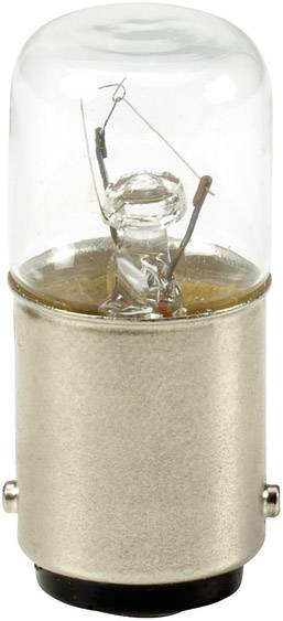 Een kleine gloeilamp met metalen fitting, heldere glazen kap en zichtbare gloeidraad, algemeen gebruikt voor zaklantaarns.