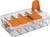 Vijfpolige Wago-klem met oranje hefbomen voor veilige elektrische verbindingen. Geschikt voor 0,5-2,5 mm², max. 400 V.