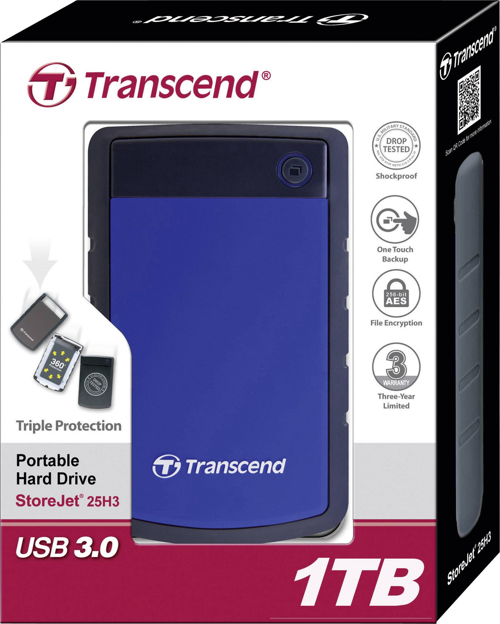 Transcend StoreJet® 25H3B 1 TB Externe harde schijf (2,5 inch) USB-A 3.2 Gen 1 Meerdere kleuren TS1TSJ25H3B-4