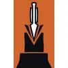 Een gestileerd mes met een handgreep wijst naar beneden op een V-achtige vorm die mogelijk een geslepen messensnede symboliseert.