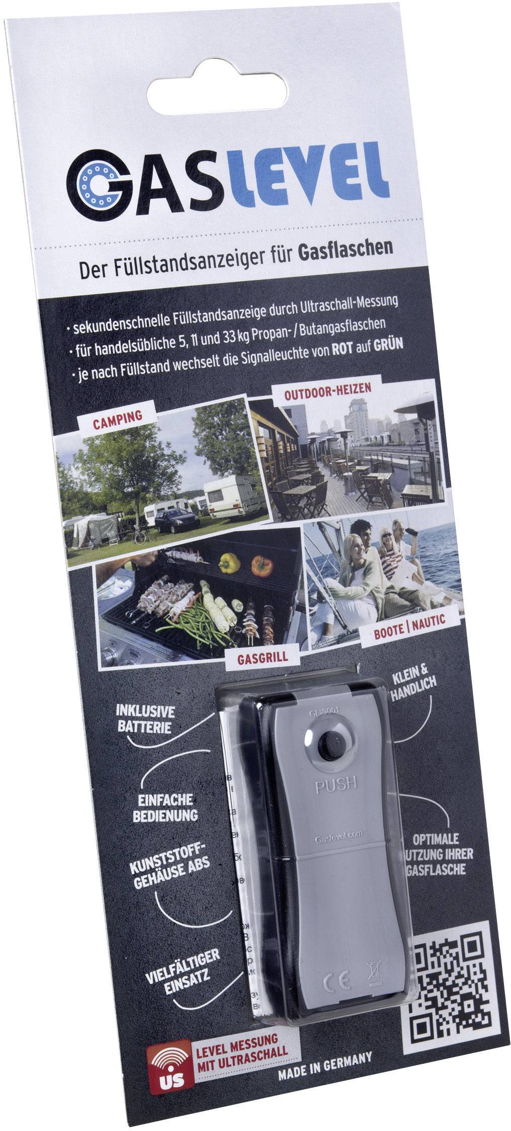 'GASLEVEL' - De vulstandmeter voor gasflessen. Meetapparaat met ultrasoon voor het controleren van 5L en 33Kg propaan/butaan-flessen.