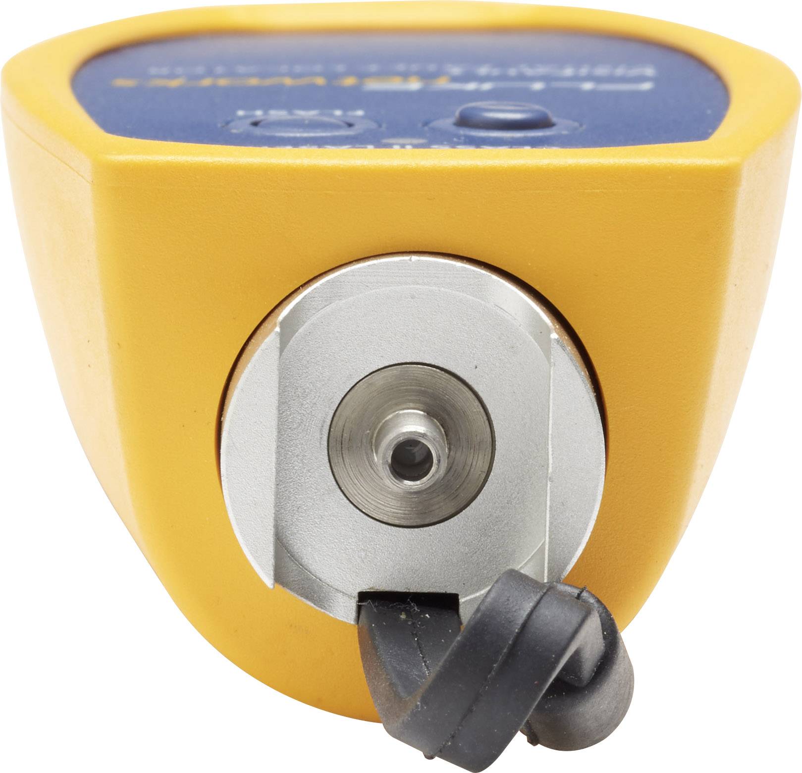 Een geel elektronisch meetapparaat met kabel, vermoedelijk voor analyse of meting in technische of wetenschappelijke toepassingen.